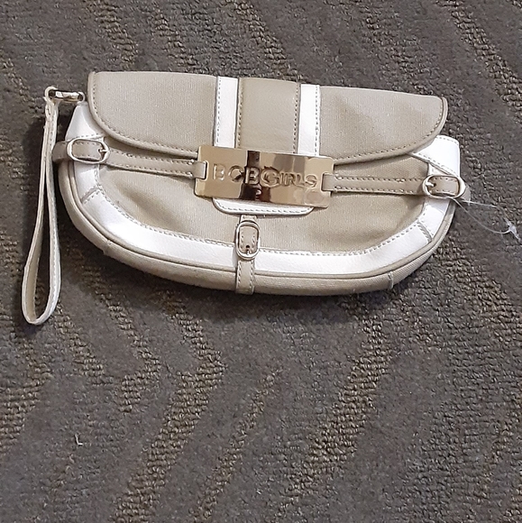 BCBG small wristlet purse beige/white with gold hardware brand new never used - Picture 1 of 2